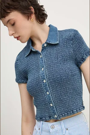Guess Džínová košile dámská, barva, slim, s klasickým límcem, W4YG63 D5960