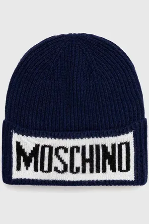 Moschino Vlněná čepice černá barva, z husté pleteniny