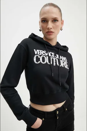 VERSACE Bavlněná mikina dámská, barva, s kapucí, s aplikací, 77HAIE07 CF00E