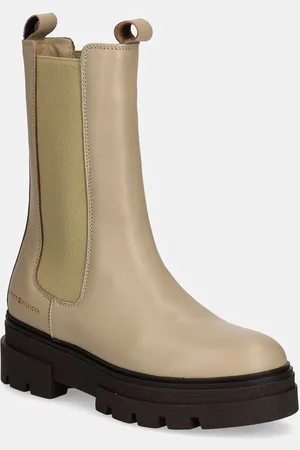 Tommy Hilfiger Kožené kotníkové boty MONOCHROMATIC CHELSEA BOOT dámské, barva, na plochém podpatku, FW0FW06730