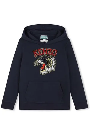 Kenzo Dětská bavlněná mikina tmavomodrá barva, s kapucí, s potiskem, K60767