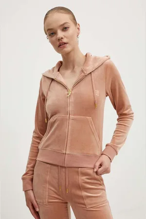 Juicy Couture Velurová mikina ROBERTSON GOLD barva, s kapucí, JCAP176G