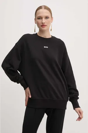 HUGO BOSS Bavlněná mikina dámská, černá barva, hladká, 50519525