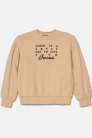 Benetton Dětská bavlněná mikina barva, s potiskem, 33NVC10K3