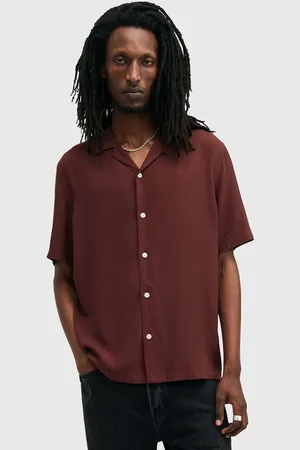 AllSaints Košile VENICE pánská, vínová barva, relaxed, s klasickým límcem, M159SB