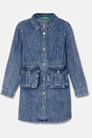 Benetton Dětské riflové šaty barva, mini, 4AD6CV02P
