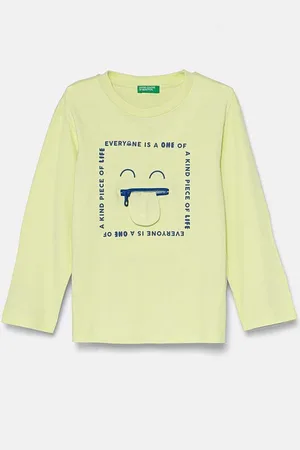 Benetton Dětské bavlněné tričko s dlouhým rukávem barva, s potiskem, 3I1XG10FP