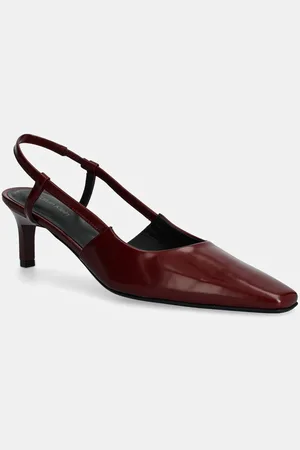 Calvin Klein Kožené lodičky HEEL SLINGBACK PUMP 50 LTH vínová barva, HW0HW02152