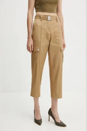 Morgan Kalhoty PDUNE dámské, barva, kapsáče, high waist, PDUNE