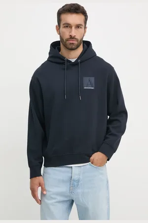 Armani Exchange Mikina pánská, tmavomodrá barva, s kapucí, s aplikací, 6DZMJB ZJNKZ