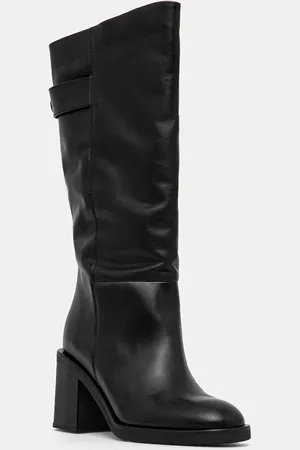 HUGO BOSS Kožené kozačky Camy dámské, barva, na podpatku, 50536703