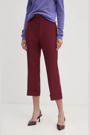 DKNY Kalhoty dámské, vínová barva, jednoduché, high waist, D2G4A112