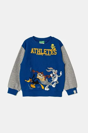 Benetton Dětská bavlněná mikina x Looney Tunes tmavomodrá barva, s potiskem, 3J68G10GX