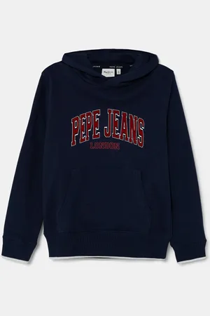 Pepe Jeans Dětská bavlněná mikina BAIN HOODIE tmavomodrá barva, s kapucí, s potiskem, PB581624