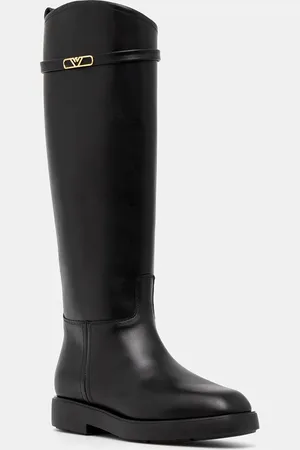 Emporio Armani Kožené kozačky dámské, barva, na plochém podpatku, EW000422 AF11991 UC001
