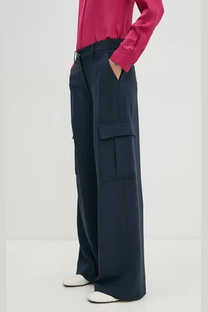 THEORY Kalhoty dámské, tmavomodrá barva, jednoduché, high waist, O0709203