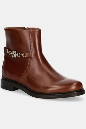 Tommy Hilfiger Kožené kotníkové boty TH CHAIN LEATHER LOW BOOTIE dámské, barva, na plochém podpatku, FW0FW08251