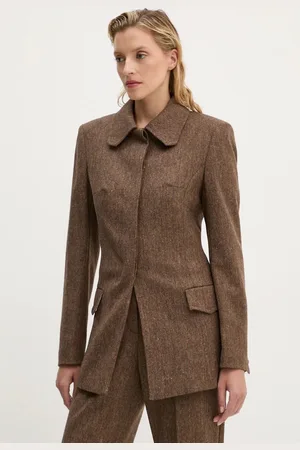 REMAIN Vlněné sako Fitted Herringbone Blazer barva, jednořadé, vzorované, 5018632977