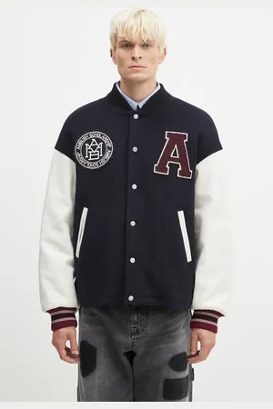AMBUSH Vlněná bunda Stadium Jacket tmavomodrá barva, přechodná, oversize, BMEK002F24FAB0014628