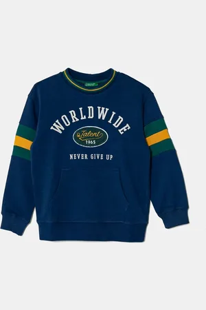 Benetton Dětská mikina tmavomodrá barva, vzorovaná, 32N4C10JF