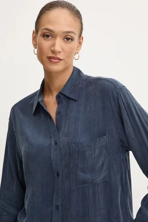 HUGO BOSS Košile dámská, tmavomodrá barva, relaxed, s klasickým límcem, 50528399