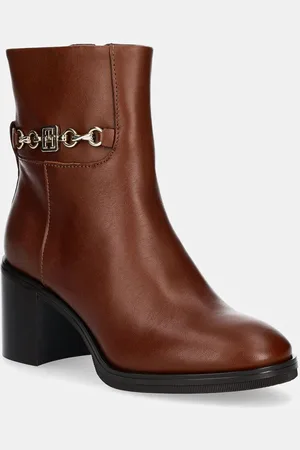 Tommy Hilfiger Kožené kotníkové boty TH CHAIN LEATHER MID HEEL BOOTIE dámské, barva, na podpatku, FW0FW08183