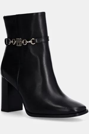 Tommy Hilfiger Kožené kotníkové boty TH CHAIN HIGH HEEL BOOTIE dámské, barva, na podpatku, FW0FW08241
