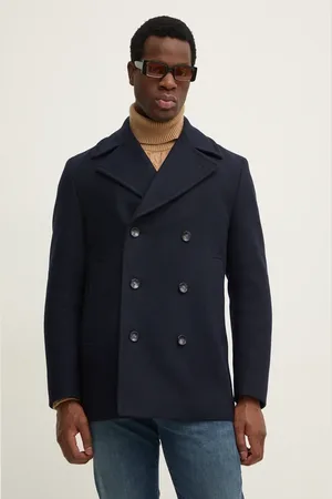 HUGO BOSS Vlněný kabát tmavomodrá barva, přechodný, oversize, 50527932