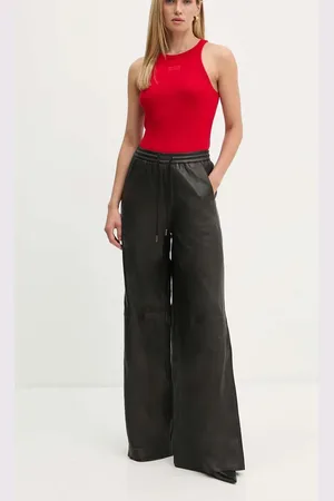 Gestuz Kožené kalhoty dámské, barva, široké, high waist, 10909470