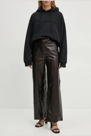 Nanushka Kalhoty SATO dámské, vínová barva, široké, high waist, NW24PFOW19271