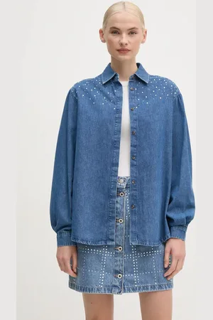 Pepe Jeans Džínová košile CHARLIE SPARKLE dámská, barva, relaxed, s klasickým límcem, PL304962