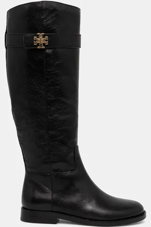 Tory Burch Kozačky T Lock Riding Boot dámské, barva, na plochém podpatku, 158799-006