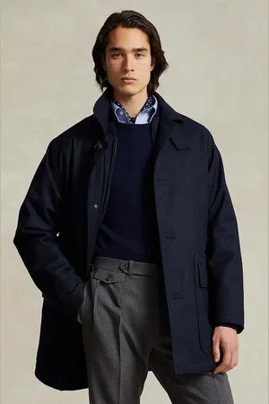Ralph Lauren Vlněný kabát tmavomodrá barva, přechodný