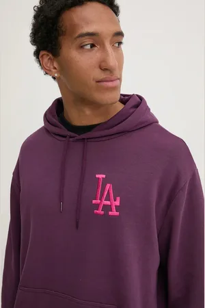 New Era Mikina LOS ANGELES DODGERS pánská, vínová barva, s kapucí, s aplikací, 60564750