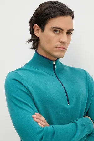Paul Smith Vlněný svetr pánský, černá barva, lehký, s golfem, M2R.203Y.N21861