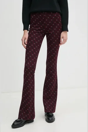 Diane von Furstenberg Kalhoty s příměsí vlny vínová barva, zvony, high waist, DVFPL3S001