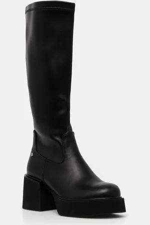 GOE Kožené kozačky dámské, barva, na podpatku, OO2N4407 BLACK