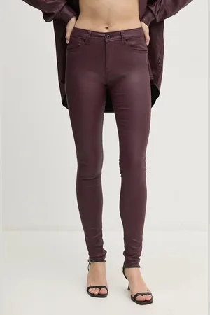 Pepe Jeans Kalhoty SKINNY JEANS MW dámské, vínová barva, přiléhavé, high waist, PL204728YH7