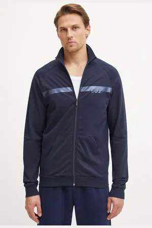 HUGO BOSS Bavlněná mikina pánská, tmavomodrá barva, s potiskem, 50527453