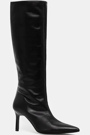 Calvin Klein Kožené kozačky HEEL KNEE BOOT 70 LTH dámské, barva, na podpatku, HW0HW02162