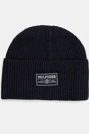 Tommy Hilfiger Vlněná čepice tmavomodrá barva, z tenké pleteniny, AM0AM12889