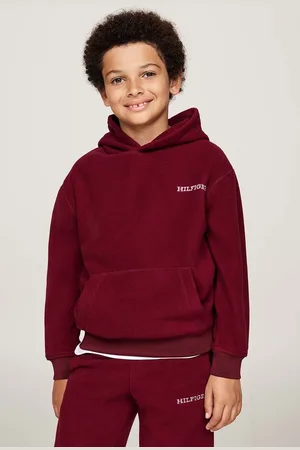 Tommy Hilfiger Dětská mikina vínová barva, s kapucí, s potiskem, KS0KS00576