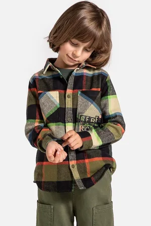 COCCODRILLO Dětská bavlněná košile barva, GRUNGE SWAMP BOY KIDS