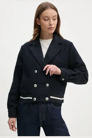 Pepe Jeans Bunda s příměsí vlny BIMBA tmavomodrá barva, přechodná, oversize, PL402475