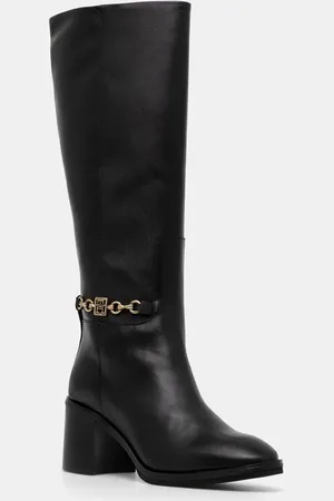 Tommy Hilfiger Kožené kozačky TH CHAIN LEATHER LONG BOOT dámské, barva, na podpatku, FW0FW08182
