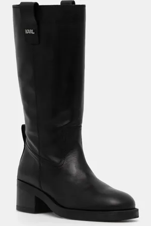 Karl Lagerfeld Kožené kozačky BROOKLYN dámské, barva, na podpatku, KL41774