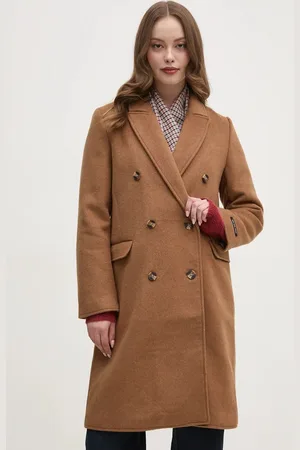 Pepe Jeans Vlněný kabát BETH barva, přechodný, dvouřadový, PL402473