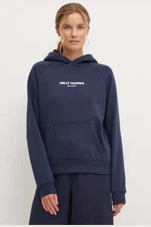 Helly Hansen Mikina COTTTON FLEECE dámská, tmavomodrá barva, s kapucí, hladká, 54161