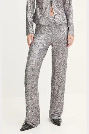 Never Fully Dressed Kalhoty Gunmeal Sequin Freddie Trousers dámské, barva, jednoduché, high waist, NFDTR356