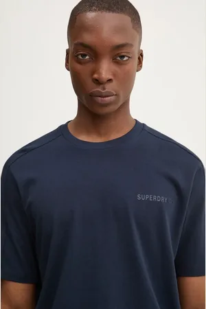 Superdry Bavlněné tričko tmavomodrá barva, s potiskem, M1012083A-JKE